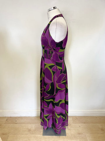 J Taylor Purple, Black & Green Print Dress Size 12