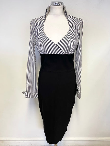 DIVA BLACK & WHITE STRIPED COLLARED LONG SLEEVED TOP BODYCON DRESS SIZ Whispers Dress Agency DIVA BLACK & WHITE STRIPED COLLARED LONG SLEEVED TOP BODYCON DRESS SIZ Whispers Dress Agency