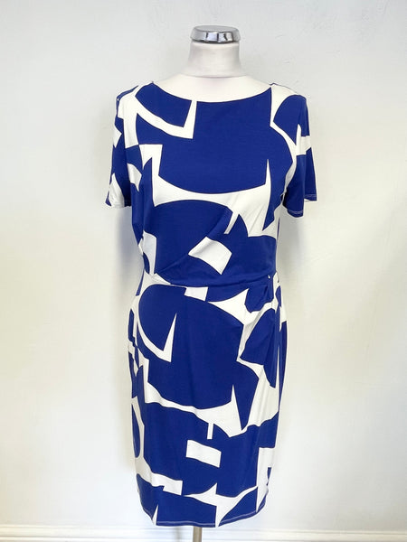 PHASE EIGHT ROYAL BLUE & WHITE PRINT SHORT SLEEVED STRETCH JERSEY DRES Whispers Dress Agency PHASE EIGHT ROYAL BLUE & WHITE PRINT SHORT SLEEVED STRETCH JERSEY DRES Whispers Dress Agency