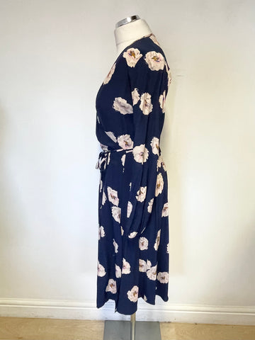 CATH KIDSTON NAVY BLUE FLORAL PRINT LONG SLEEVED WRAP DRESS SIZE 10