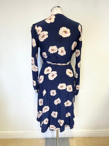 CATH KIDSTON NAVY BLUE FLORAL PRINT LONG SLEEVED WRAP DRESS SIZE 10