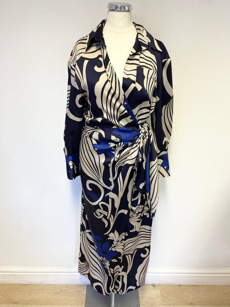 ZARA NAVY,CREAM & BLUE PRINT 3/4 SLEEVED WRAP MIDI DRESS SIZE XS Whispers Dress Agency ZARA NAVY,CREAM & BLUE PRINT 3/4 SLEEVED WRAP MIDI DRESS SIZE XS Whispers Dress Agency