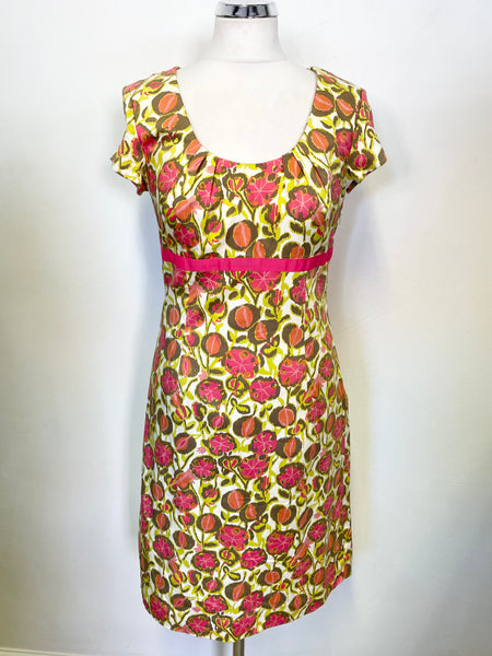 BODEN PINK & GREEN FLORAL PRINT CAP SLEEVED A-LINE DRESS SIZE 10 Whispers Dress Agency BODEN PINK & GREEN FLORAL PRINT CAP SLEEVED A-LINE DRESS SIZE 10 Whispers Dress Agency