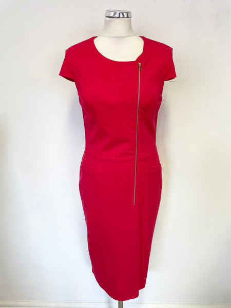 GINA BACCONI RED CAP SLEEVE ZIP FRONT PENCIL DRESS SIZE 12 Whispers Dress Agency GINA BACCONI RED CAP SLEEVE ZIP FRONT PENCIL DRESS SIZE 12 Whispers Dress Agency