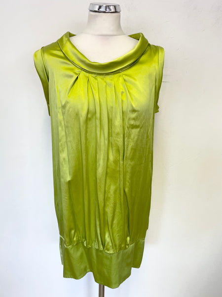 TED BAKER 100% SILK LIME SLEEVELESS POUCHED TUNIC TOP SIZE 3 UK 12 Whispers Dress Agency TED BAKER 100% SILK LIME SLEEVELESS POUCHED TUNIC TOP SIZE 3 UK 12 Whispers Dress Agency