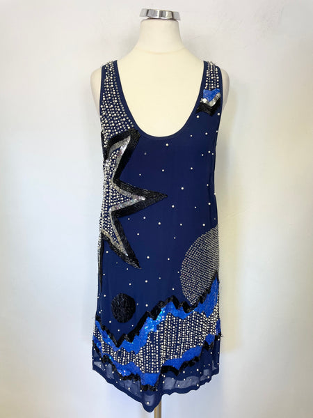FRENCH CONNECTION NAVY BEADED & SEQUINNED SLEEVELESS SHIFT DRESS SIZE Whispers Dress Agency FRENCH CONNECTION NAVY BEADED & SEQUINNED SLEEVELESS SHIFT DRESS SIZE Whispers Dress Agency