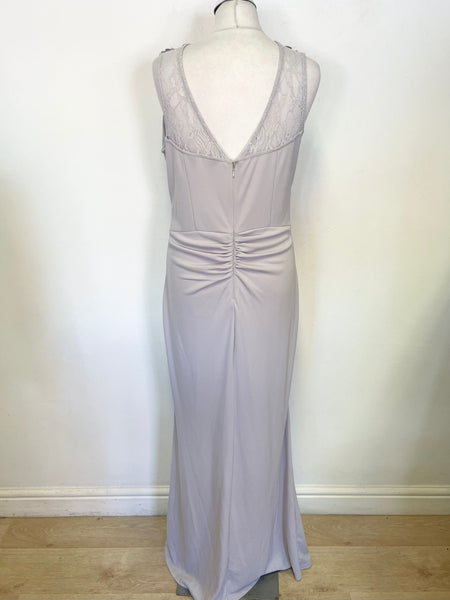 lipsy vip frill skirt maxi dress LIPSY VIP GREY LACE BODICE FRILLED FRONT SPLIT LONG EVENING/PROM DRESS –  Whispers Dress Agency