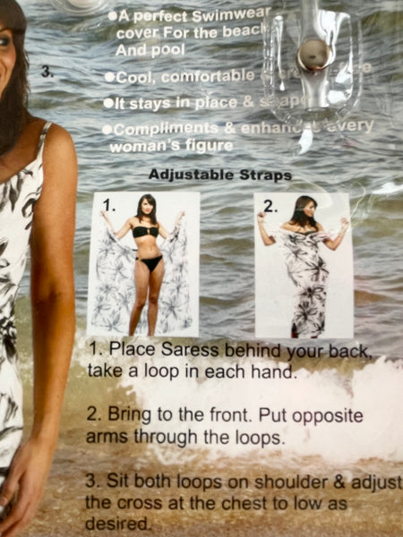 BRAND NEW SARESS BLACK BLOOM PRINT LONG WRAPAROUND BEACH DRESS COVER U   Whispers Dress Agency