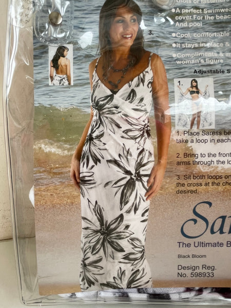 BRAND NEW SARESS BLACK BLOOM PRINT LONG WRAPAROUND BEACH DRESS COVER U –  Whispers Dress Agency