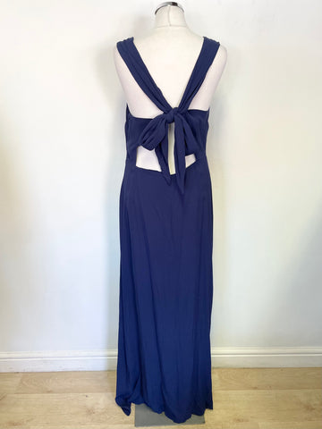 ATELIER R BLUE CUT OUT OPEN BACK WITH BOW SLEEVELESS MAXI DRESS SIZE 14