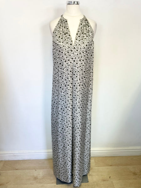 JIGSAW 100% SILK IVORY & DARK GREEN PRINT SLEEVELESS MAXI DRESS SIZE 8 Whispers Dress Agency JIGSAW 100% SILK IVORY & DARK GREEN PRINT SLEEVELESS MAXI DRESS SIZE 8 Whispers Dress Agency