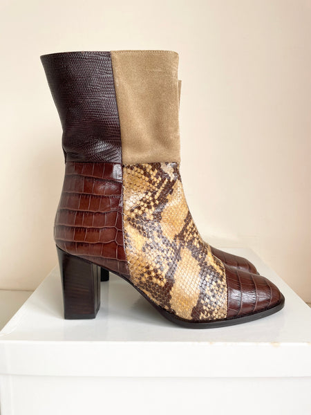 BRAND NEW RUSSELL BROMLEY NOTAPATCH BROWN PATCHWORK LEATHER