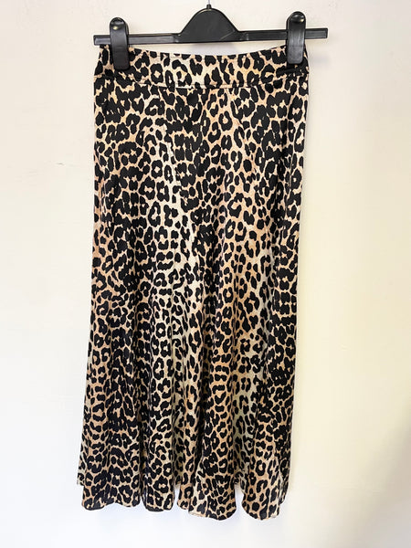 GANNI BLACK BROWN LEOPARD PRINT SILK A LINE MIDI SKIRT SIZE 36 UK