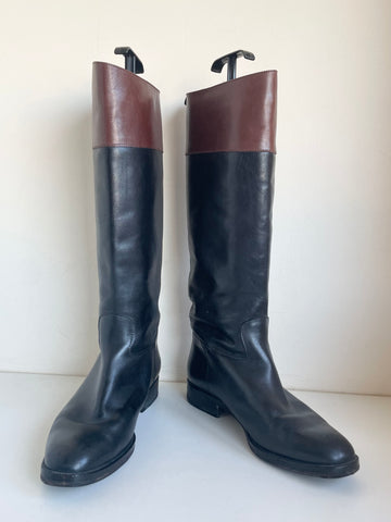 BALLY BLACK & BROWN LEATHER KNEE LENGTH BOOTS SIZE 7/40