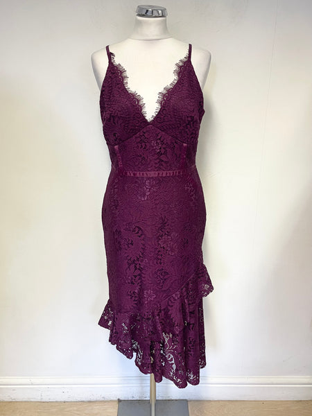 lipsy burgundy dress Burgundy/dark red lipsy lace midi dress with feather