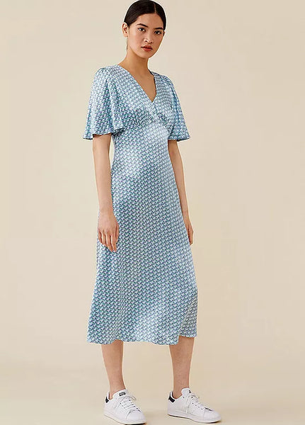 BRAND NEW FINERY KESIA BLUE PRINT SHORT SLEEVED MIDI DRESS SIZE 16 Whispers Dress Agency