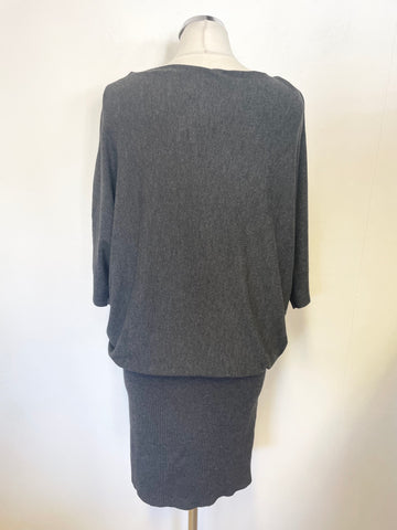 PHASE EIGHT GREY BOAT NECK BATWING SLEEVE POUCHED KNIT DRESS SIZE 12