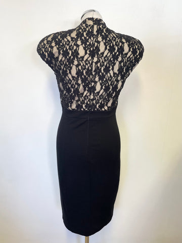 TED BAKER BLACK& CREAM LINED  LACE TOP PENCIL DRESS SIZE 2 UK 10