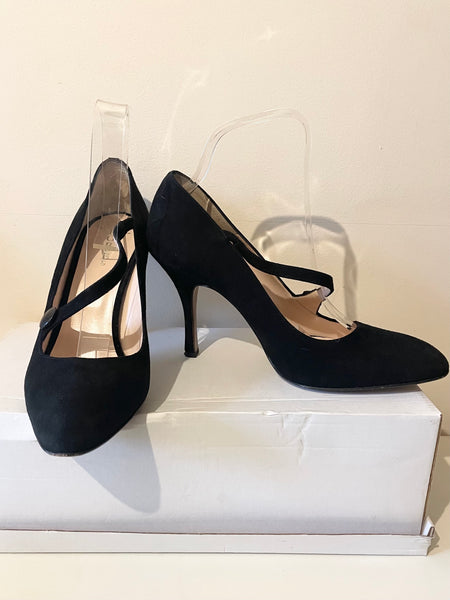 HOBBS BLACK SUEDE STRAP ACROSS HEELS SIZE - Main Image