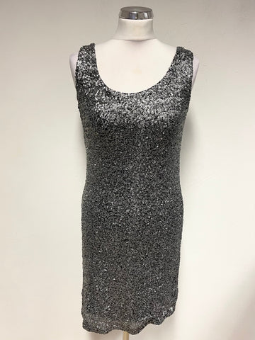 AFTERSHOCK PEWTER SEQUINNED SLEEVELESS PENCIL DRESS SIZE M