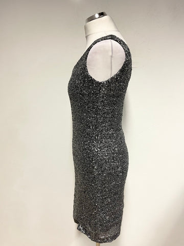 AFTERSHOCK PEWTER SEQUINNED SLEEVELESS PENCIL DRESS SIZE M