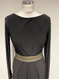 PHASE EIGHT BLACK WITH GOLD BRAID TRIM LONG SLEEVE EVENING DRESS SIZE 12