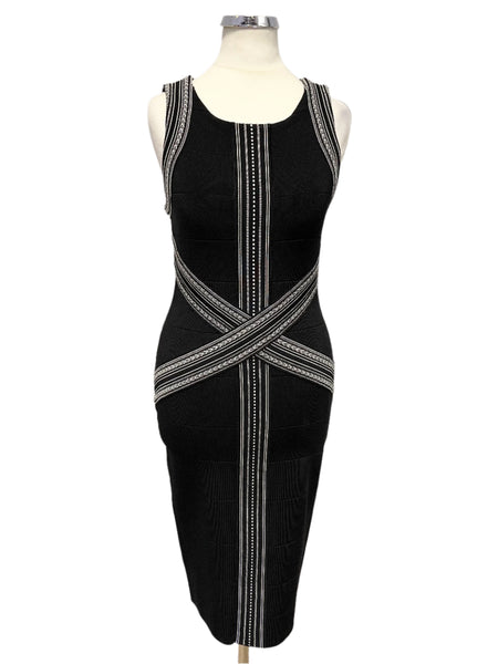 KAREN MILLEN BLACK & WHITE BRAID TRIM SLEEVELESS BODYCON DRESS SIZE 2 Whispers Dress Agency KAREN MILLEN BLACK & WHITE BRAID TRIM SLEEVELESS BODYCON DRESS SIZE 2 Whispers Dress Agency