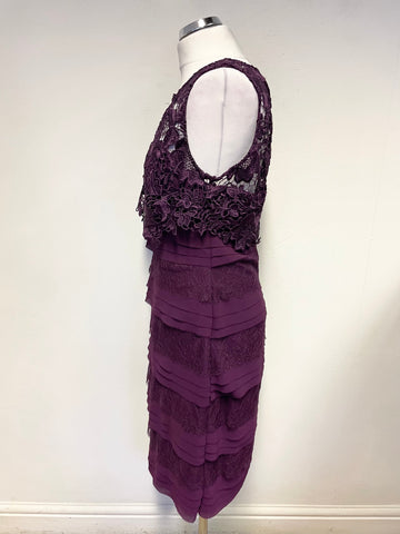 PHASE EIGHT AUBERGINE LACE TIERED SLEEVELESS SPECIAL OCCASION PENCIL DRESS SIZE 12
