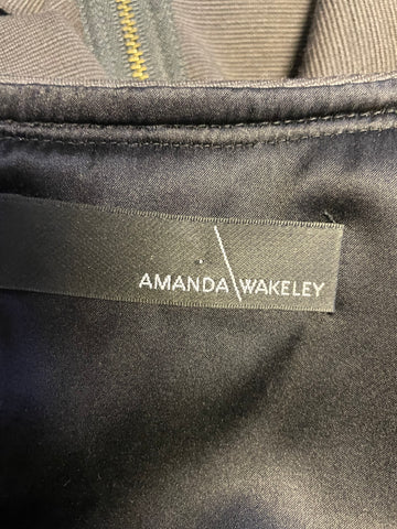 AMANDA WAKELEY DARK GREY WOOL BLEND SILK LINED ZIP DETAILED PENCIL DRESS SIZE 12