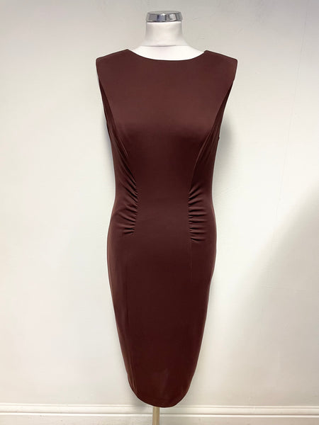 MARKS & SPENCER AUTOGRAPH TOBACCO BROWN SLEEVELESS JERSEY PENCIL DRESS   Whispers Dress Agency