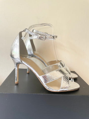 BRAND NEW V BY VERY SILVER SNAKESKIN STRAPPY HEEL SANDALS SIZE 5/38 WIDER FIT