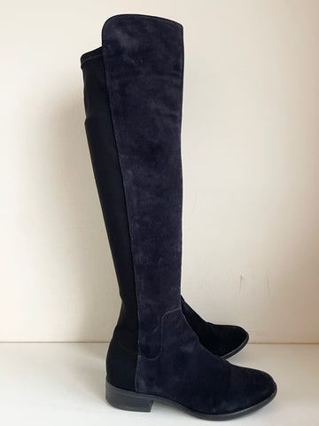 CLARKS NAVY BLUE SUEDE KNEE LENGTH BOOTS SIZE 3/35.5