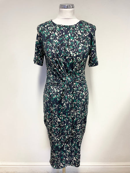 JIGSAW NAVY BLUE & GREEN PRINT SHORT SLEEVE STRETCH JERSEY DRESS SIZE Whispers Dress Agency JIGSAW NAVY BLUE & GREEN PRINT SHORT SLEEVE STRETCH JERSEY DRESS SIZE Whispers Dress Agency