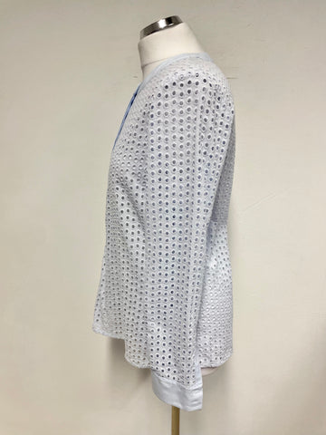 JOHN LEWIS LIGHT BLUE BRODERIE ANGLAISE LONG SLEEVED TOP SIZE 10