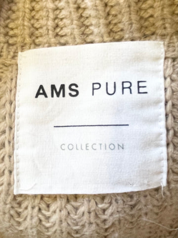 AMS PURE CAMEL CHUNKY RIB KNIT COLLARED LONG SLEEVED CARDIGAN SIZE 10