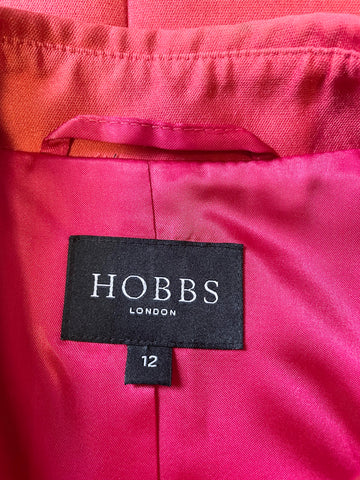HOBBS CORAL WOOL & SILK BLEND COLLARED 3/4 SLEEVED SHORT OCCASION JACKET SIZE 12