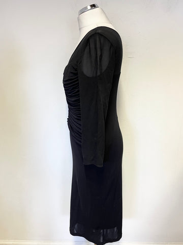 EX SAMPLE LK BENNETT ANIS BLACK RUCHED BODICE 3/4 SLEEVED PENCIL DRESS SIZE 10