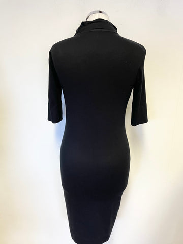 MARCCAIN SPORTS BLACK STRETCH JERSEY SHORT SLEEVED ZIP FRONT PENCIL DRESS SIZE 2 UK 10