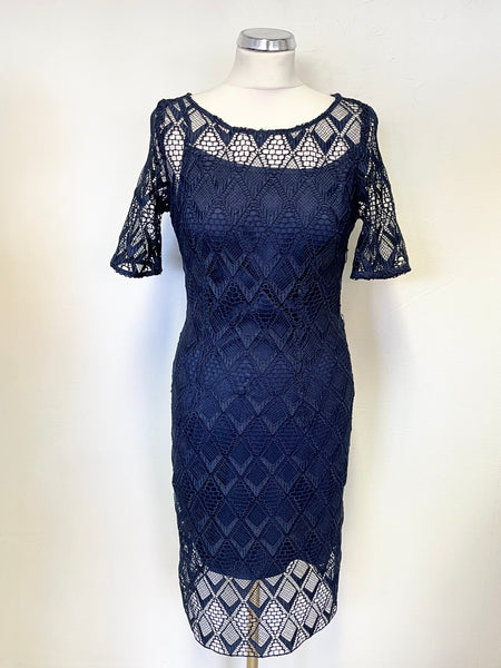 MARKS & SPENCER AUTOGRAPH NAVY BLUE LACE SHORT SLEEVED PENCIL DRESS SI Whispers Dress Agency MARKS & SPENCER AUTOGRAPH NAVY BLUE LACE SHORT SLEEVED PENCIL DRESS SI Whispers Dress Agency
