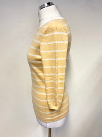 PURE COLLECTION 100% CASHMERE PEACH & WHITE STRIPE 3/4 SLEEVE JUMPER SIZE 10