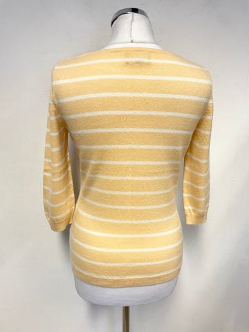 PURE COLLECTION 100% CASHMERE PEACH & WHITE STRIPE 3/4 SLEEVE JUMPER SIZE 10