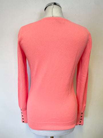 COCOA 100% CASHMERE BRIGHT CORAL V NECK LONG SLEEVED JUMPER SIZE S