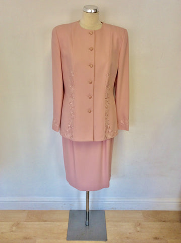 CONDICI SET PINK EMBROIDERED & BEADED JACKET & SKIRT SUIT SIZE 14 & MATCHING HAT