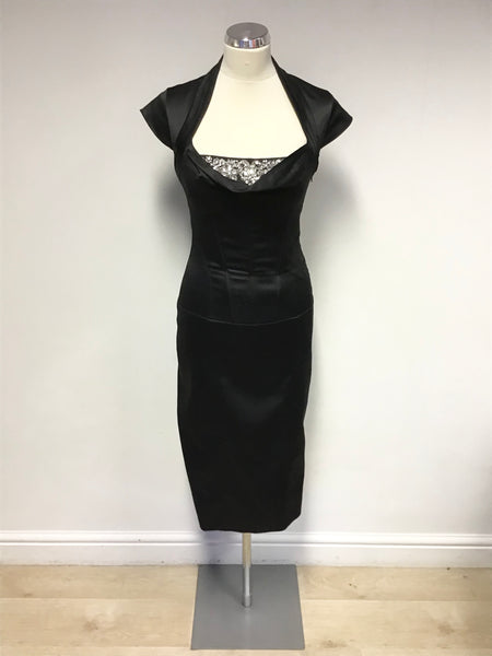 KAREN MILLEN BLACK DIAMANTÉ TRIM CORSET PENCIL DRESS SIZE 10 – Whispers Dress Agency