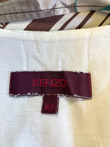 KENZO BROWN & TURQUOISE PRINT SLEEVELESS COTTON FIT & FLARE DRESS SIZE 42 UK 12