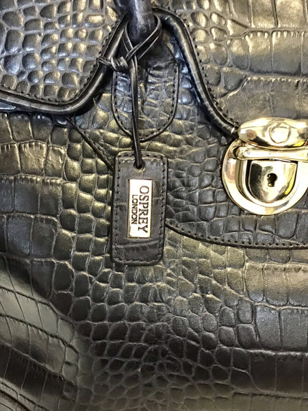 osprey black mock croc tote bag OSPREY BY GRAEME ELLISDON DARK BLUE MOCK CROC LARGE LEATHER TOTE/WORK – Whispers Dress Agency