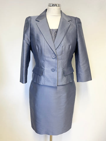 HOBBS INVITATION BLUE LACE TOP PENCIL DRESS & FITTED JACKET SUIT SIZE 10/12