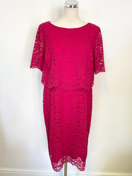 JACQUES VERT RASPERRY PINK LACE SHORT SLEEVE SPECIAL OCCASION DRESS SIZE 18