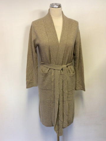 LAURENCE TAVERNIER FAWN WOOL & CASHMERE SHORT KNIT ROBE SIZE M