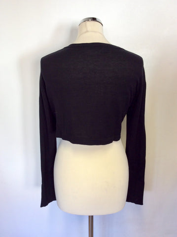 HOBBS BLACK CROPPED LONG SLEEVE SILK,COTTON & CASHMERE CARDIGAN SIZE M